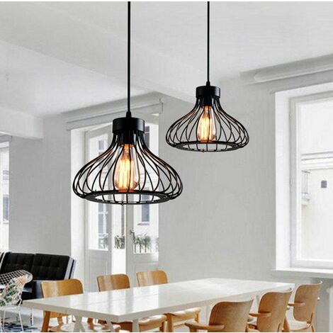 Rétro Metal Suspension Noir Cage Industriel Vintage Suspensions Luminaire Métal Retro Antique Suspensions Luminaire Cage Edison Culot E27 Plafonnier Luminaire