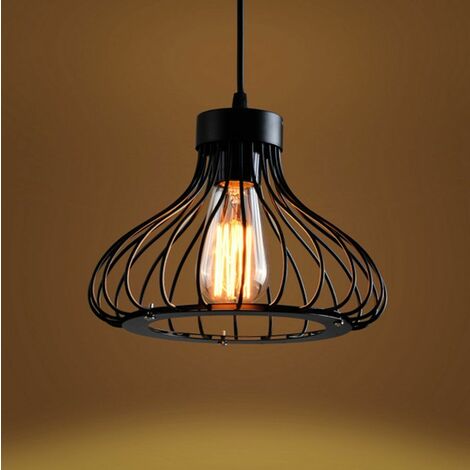 Rétro Metal Suspension Noir Cage Industriel Vintage Suspensions Luminaire Métal Retro Antique Suspensions Luminaire Cage Edison Culot E27 Plafonnier Luminaire