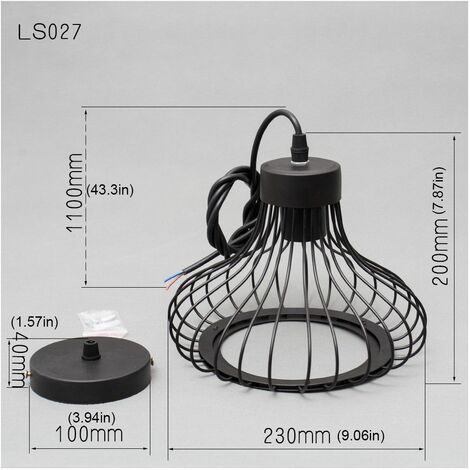 Rétro Metal Suspension Noir Cage Industriel Vintage Suspensions Luminaire Métal Retro Antique Suspensions Luminaire Cage Edison Culot E27 Plafonnier Luminaire