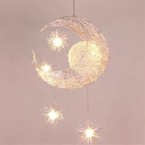 Lustre Suspension Industrielle Lune étoiles LED Plafonnier Luminaire  Aluminium avec 5 Ampoules pour Enfants Chambre (Lumière blanche chaude)