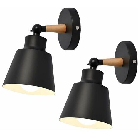 Lot de 2 Moderne Applique Murale Industrielle en Métal Luminaires E27 Edison Loft Lampe pour Café Bar Couloir Salle à Manger Salon Chambre (Noir)