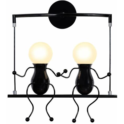 Noir Moderne Lampe Murale Double E27 Douille Applique Créatif Simplicité Design Petite Personne Créatif E27 Luminaire pour Chambre d'enfant Couloir Décoratives Eclairage Cuisine Loft Bar