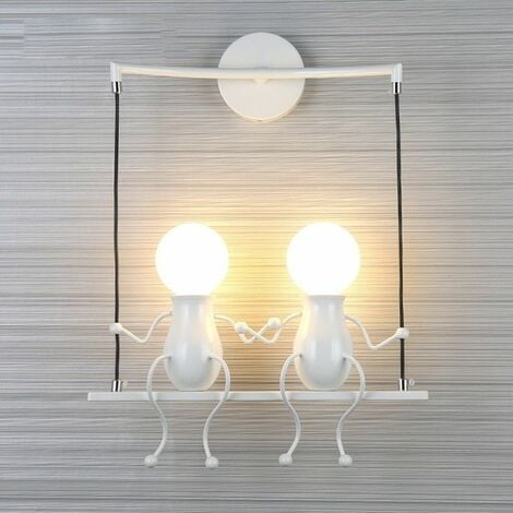 Blanc Moderne Lampe Murale Double E27 Douille Applique Créatif Simplicité Design Petite Personne Créatif E27 Luminaire pour Chambre d'enfant Couloir Décoratives Eclairage Cuisine Loft Bar