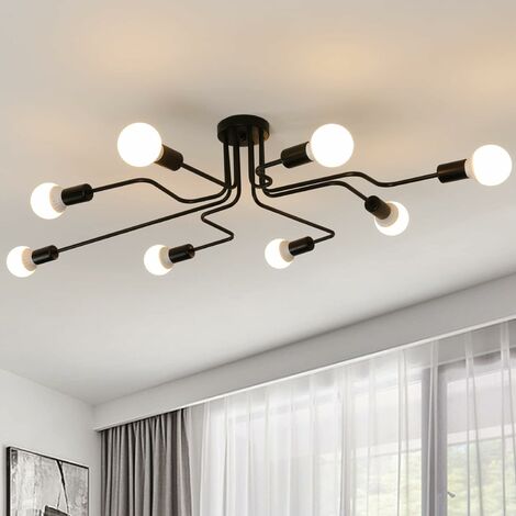 pour 1 ampoule E27 max élégante lampe vintage dont l'abat-jour grillagé crée un jeu de lumière au plafond compatible ampoules LED Plafonnier Denno en métal noir 60 Watt 