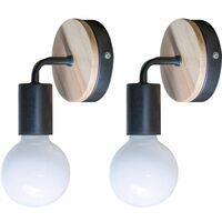 Lot de 2 Lampe murale noire Simplicity E27 LED Applique murale en fer et en bois pour salle des enfants Chambre Bar Hôtel (sans ampoule)