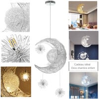 LED Suspension Plafonnier Lampe de Fée Lune et étoiles Lustre de Chambre à Coucher Grand Cadeau Pour Enfant Ami (Lumière Blanc Froid)