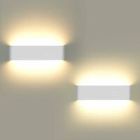 2Pcs 12W Appliques murales intérieures LED s'allume de haut en bas blanc moderne pour magasin salon balcon porche d'escalier, lumière blanche chaude
