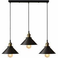 Suspension industrielle vintage luminaire abat-jour  22cm , rétro lustre en métal fer lampe plafonnier corde ajustable ,E27 Noir