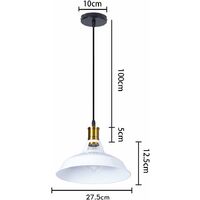Lot de 2 Lustre Suspension Industrielle Vintage E27 LED Lampe Plafonniers Retro Abat-jour pour Cuisine Salle à manger Salon Chambre Restaurant, Blanc