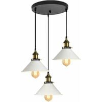 Suspension Luminaire Industrielle Vintage en Métal Fer , Rétro Lustre Lampe Plafonnier Corde Ajustable pour Cuisine Salle à Manger Salon Bar, Blanc et noir