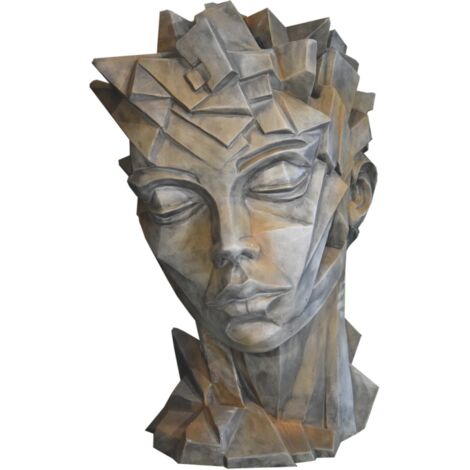 Sculpture de jardin visage Femme - style Cubique - Gris