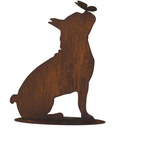 Bouledogue en métal rouillé : Figurine décorative de jardin - Rouille
