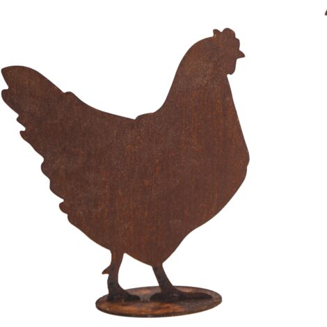 Figurine Poule en métal rouillé : déco jardin - Rouille