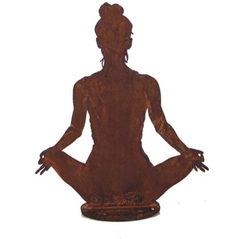 Statue de Jardin Femme Yoga Métal Rouillé : Déco Zen - Rouille