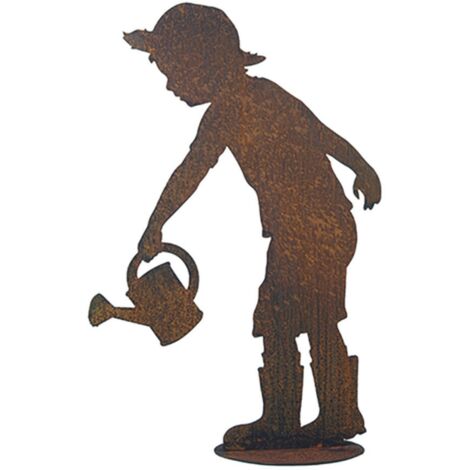 Personnage Garçonnet Arrosoir métal rouillé : déco jardin - Rouille