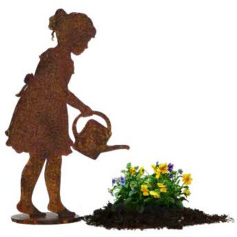Personnage Fillette Arrosoir métal rouillé : déco jardin - Rouille