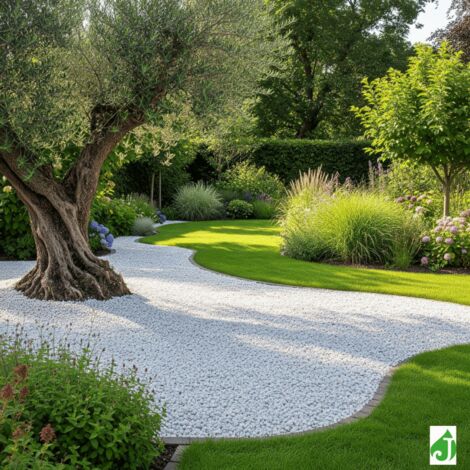 Jardinex – Gravier décoratif concassé marbre blanc 12/18 mm – Big Bag 1000 kg pour 16 m² – Couleur blanche lumineuse et nervures grisées - BAG 1 T (1/5)