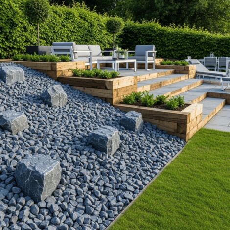 Jardinex – Roche gris bleu 80/150 mm big bag 1T – Granulométrie idéale pour gabions et aménagements extérieurs – Volume 0,8 m³
