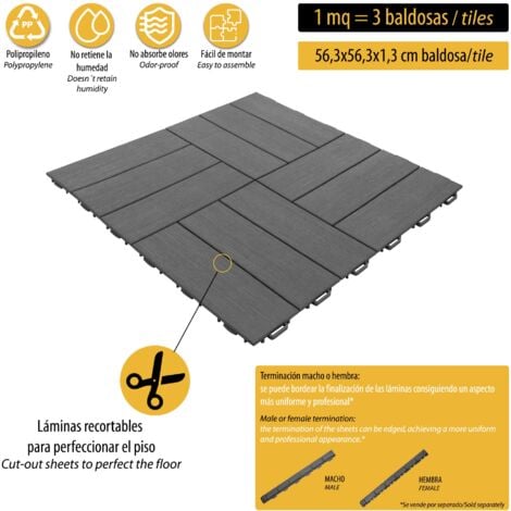 Dalle clipsable jardin finition bois "A l'italienne" - 56 x56 cm - Gris anthracite