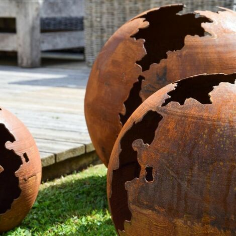 Jardinex – Boule décorative en acier corten 40 cm – Patine rouillée pour jardin – Décoration contemporaine extérieure – Installation facile