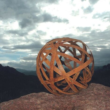 Jardinex – Boule déco jardin en acier corten ajourée 50 cm – Sphère rouillée pour extérieur – Décoration contemporaine et jeux d'ombres