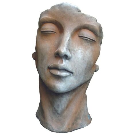 Jardinex – Statue visage femme extérieure 50 cm – Pierre reconstituée – Résistante aux intempéries et UV – Finition demi-rouille