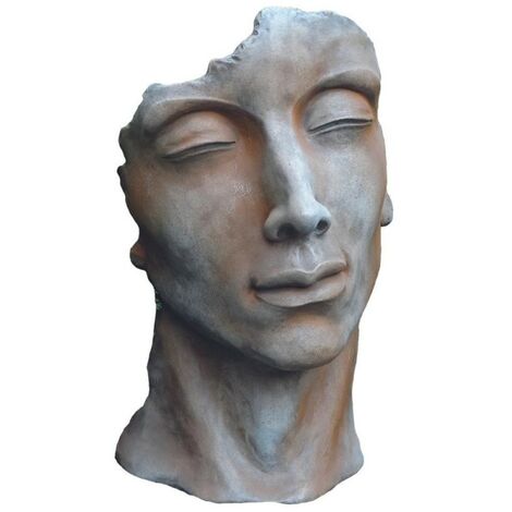 Jardinex – Statue visage homme extérieur 115 cm – Pierre reconstituée – Résistante aux intempéries et UV – Finition rouille unique