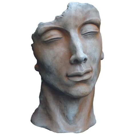 Jardinex – Statue visage homme extérieur 53 cm – Pierre reconstituée – Résistante aux intempéries et UV – Finition demi-rouille unique