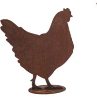 Figurine Poule en métal rouillé : déco jardin - Rouille