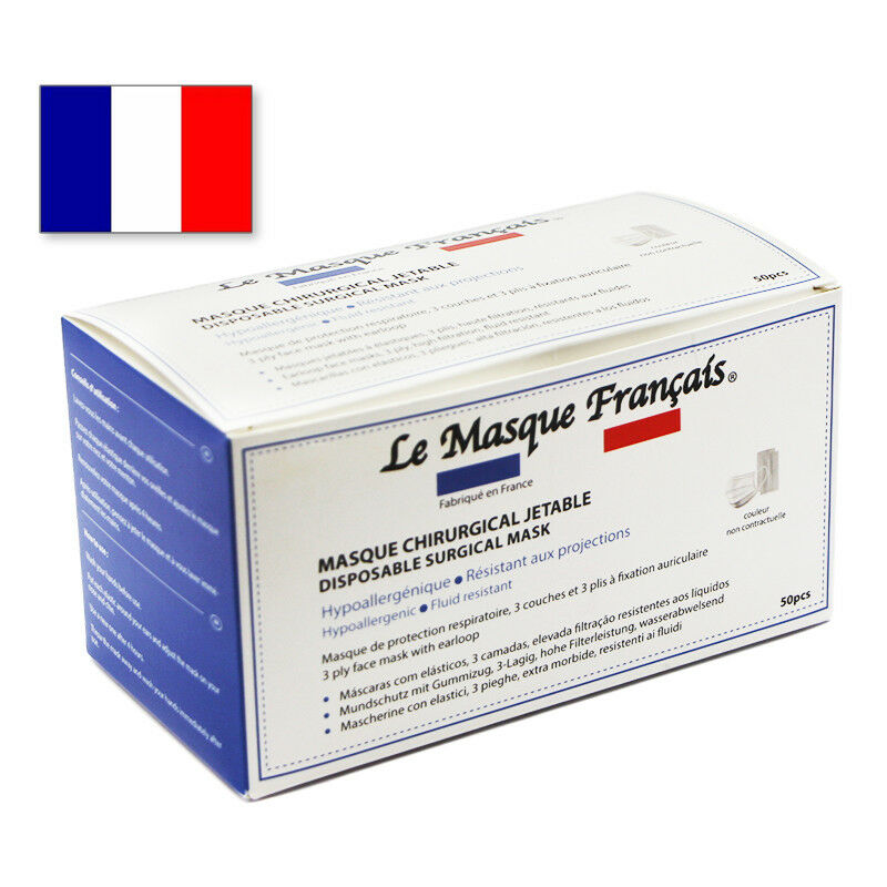 Masque Français chirurgical NOIR - boite de 50 masques