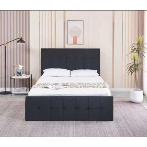 Ottoman Bed Gas Lift Storage Black 3ft Single Velvet Cushioned Bedroom