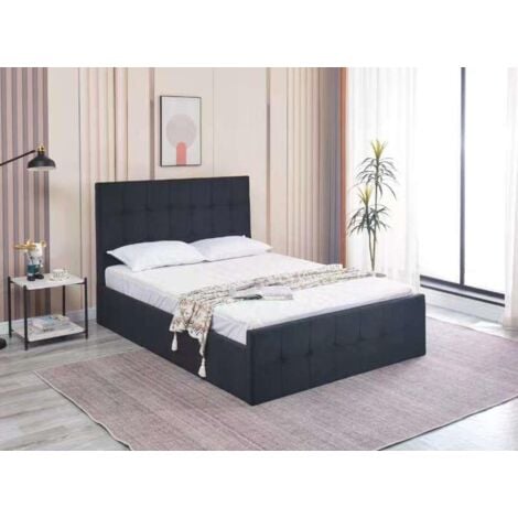 Ottoman Bed Gas Lift Storage Black 3ft Single Velvet Cushioned Bedroom