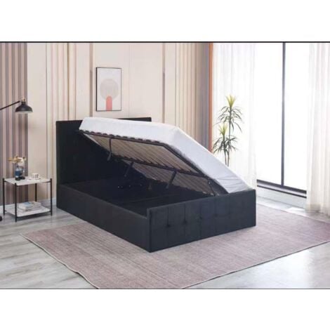 Ottoman Bed Gas Lift Storage Black 3ft Single Velvet Cushioned Bedroom