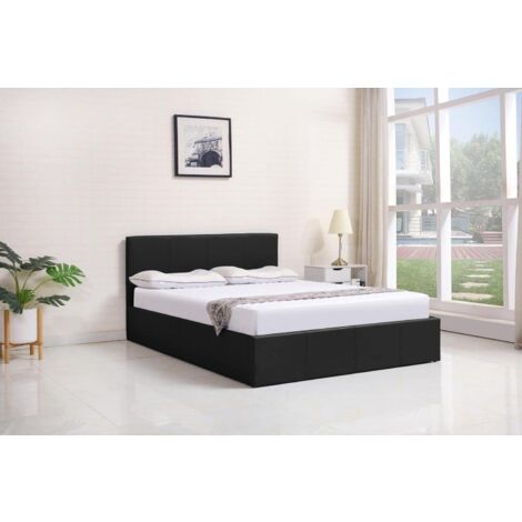 Ottoman Bed Gas Lift Storage Black 4ft Small Double Velvet Cushioned Bedroom