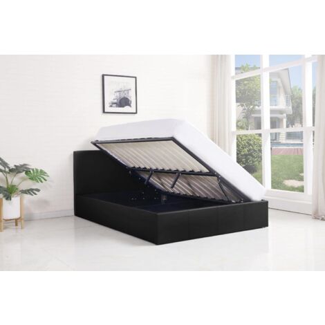 Ottoman Bed Gas Lift Storage Black 4ft Small Double Velvet Cushioned Bedroom