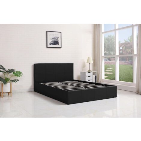 Ottoman Bed Gas Lift Storage Black 4ft Small Double Velvet Cushioned Bedroom