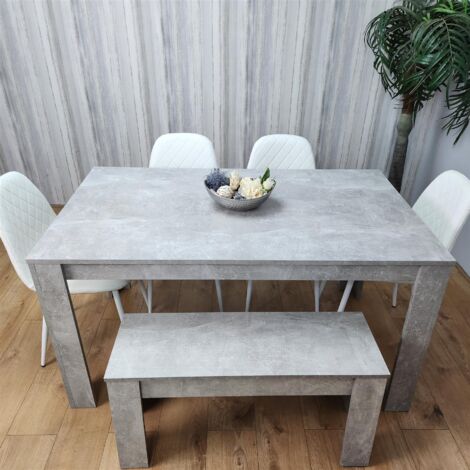 Wooden Rectangle Dining Table Sets with Set of 4 Chairs, a Bench, Grey and White (1/5)