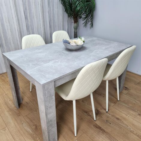 Wooden Rectangle Dining Table Sets with Set of 4 Chairs, Grey and Cream (1/5)