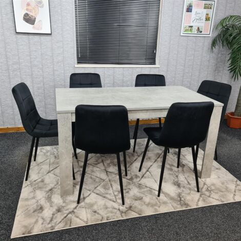 Dining Table and 6 Chairs Stone Grey Effect Wood Table 6 Black Velvet Chairs Dining Room (1/5)