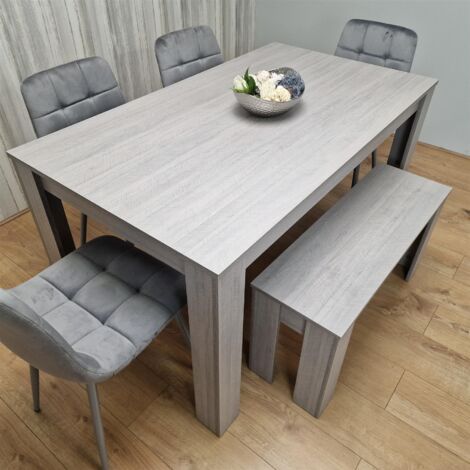 Dining Table and 4 Chairs With Bench Grey 4 Grey Velvet Chairs Wood Dining Set Furniture