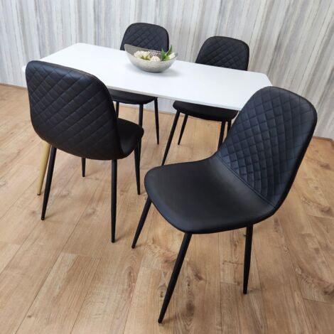Dining Table and 4 Chairs Dark Grey Wood 4 Black Leather Chairs Dining Room (1/5)