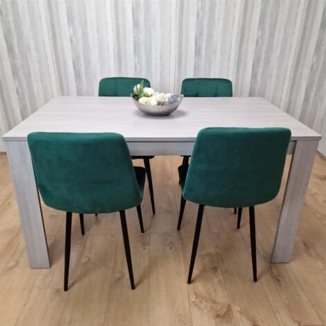 Dining Table and 4 Chairs Grey 4 Green Velvet Chairs Wood Dining Set Furniture