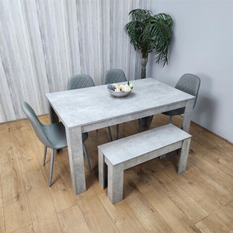 Wooden Rectangle Dining Table Sets with Set of 4 Chairs, a Bench, Grey (1/5)