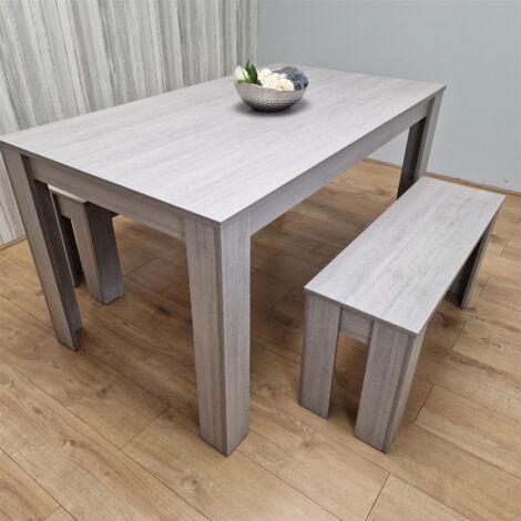 Dining Table and 2 Benches Grey 2 Wooden Benches Wood Dining Set Furniture (1/5)