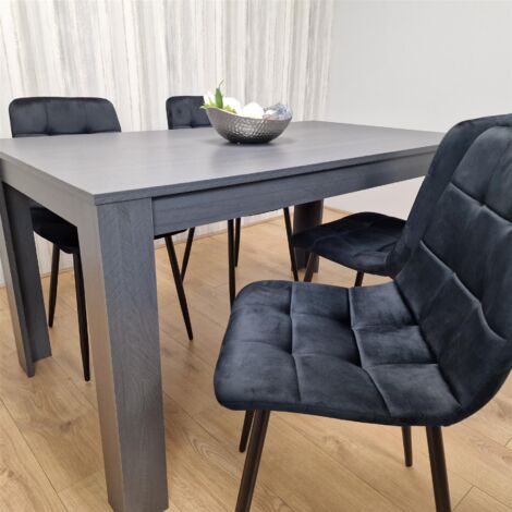 Dining Table and 4 Chairs  Black Dark Grey Velvet Chairs Wood Dining Set Furniture