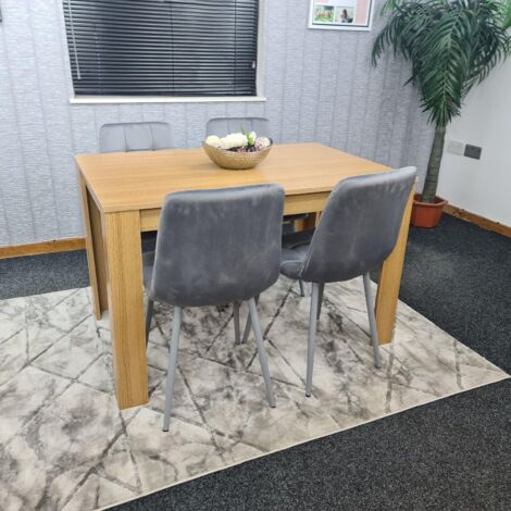 Dining Table and 4 Chairs Oak Effect Wood 4 Grey Velvet Chairs Dining Room (1/5)