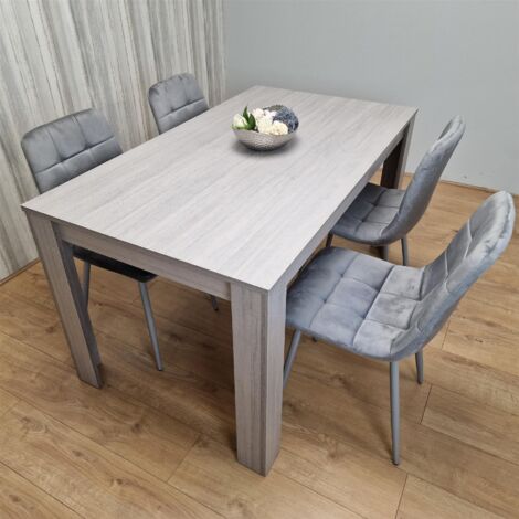 Dining Table and 4 Chairs Grey 4 Grey Velvet Chairs Wood Dining Set Furniture (1/5)