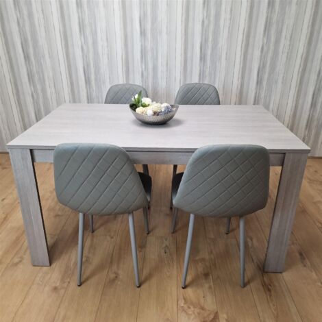 Dining Table and 4 Chairs Grey 4 Grey Leather Chairs Wood Dining Set Furniture (1/5)