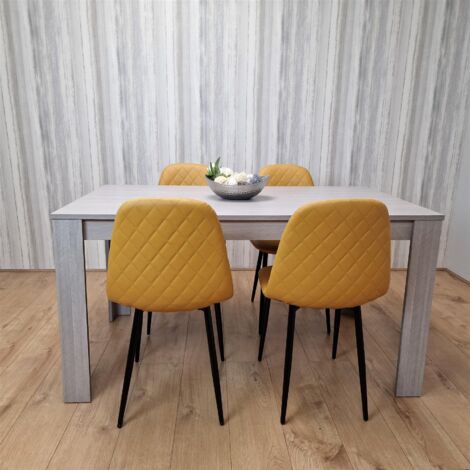 Dining Table and 4 Chairs Grey 4 Mustard Leather Chairs Wood Dining Set Furniture (1/5)