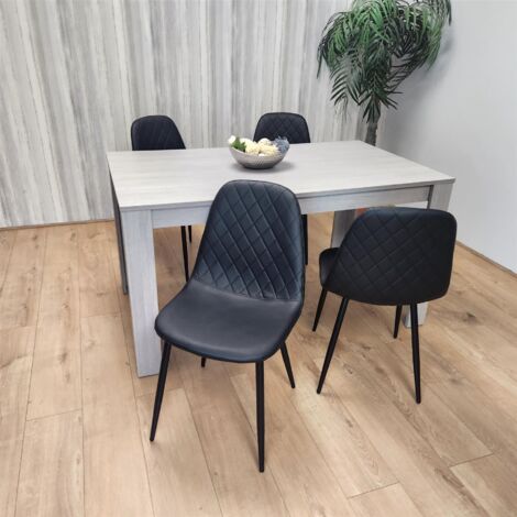 Dining Table and 4 Chairs 4 Black Leather Chairs Wood Dining Set Furniture (1/5)
